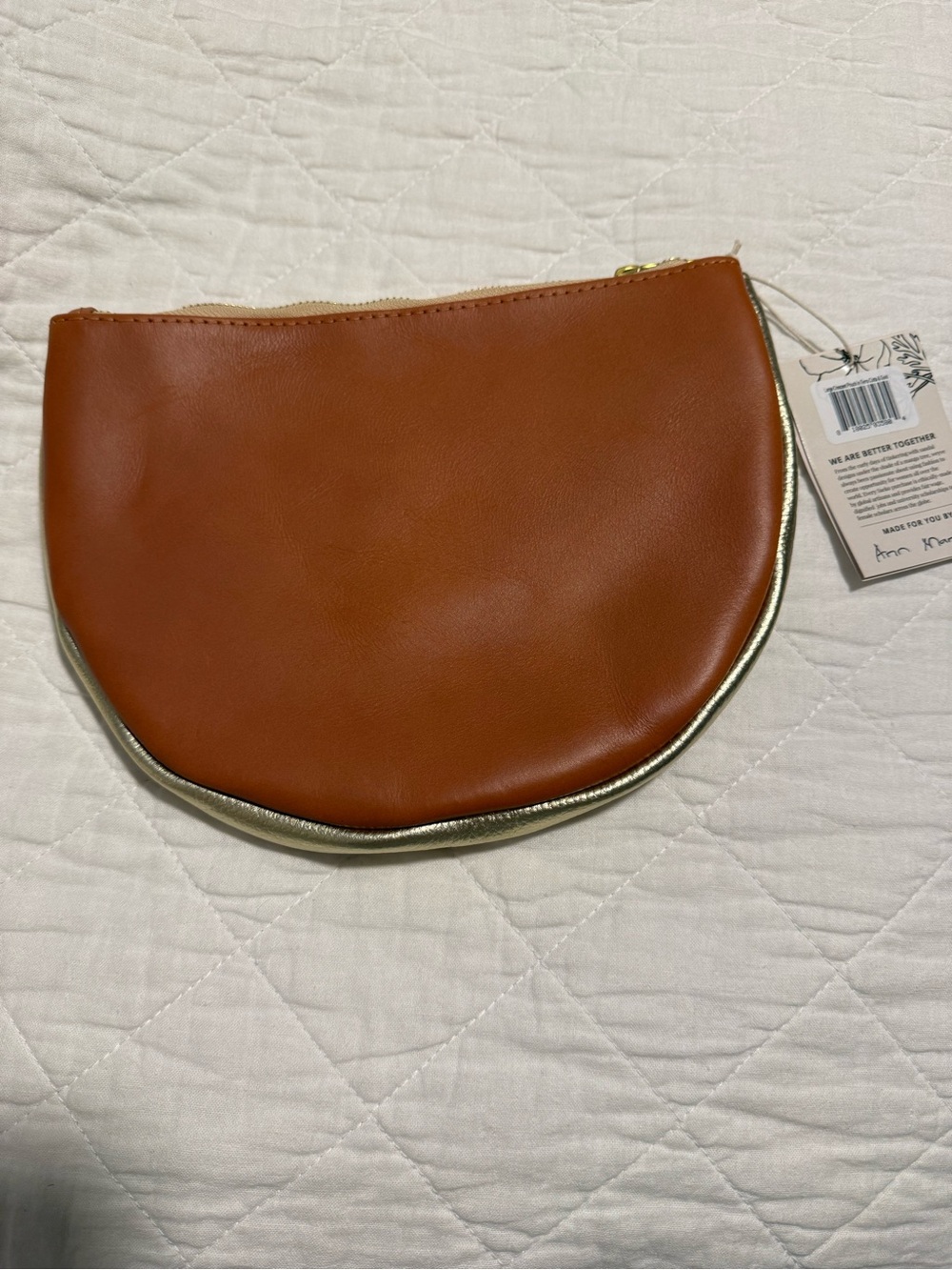 Sseko Brown and Gold Semi-Circle Clutch